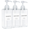Jolof Store 3-Pack Refillable Shampoo Dispenser Set with Labels | 16.9oz
