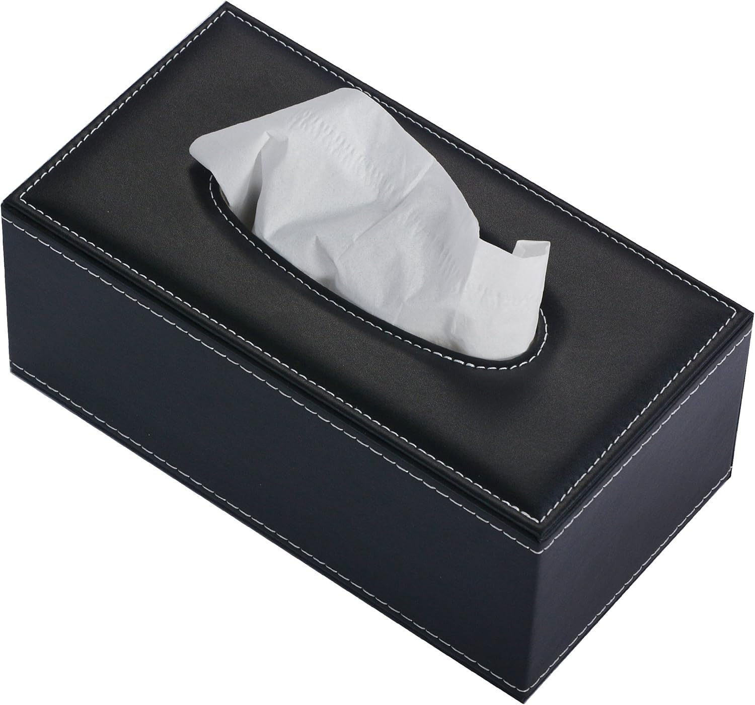 Black PU Leather Tissue Box Holder – Waterproof Rectangular Cover