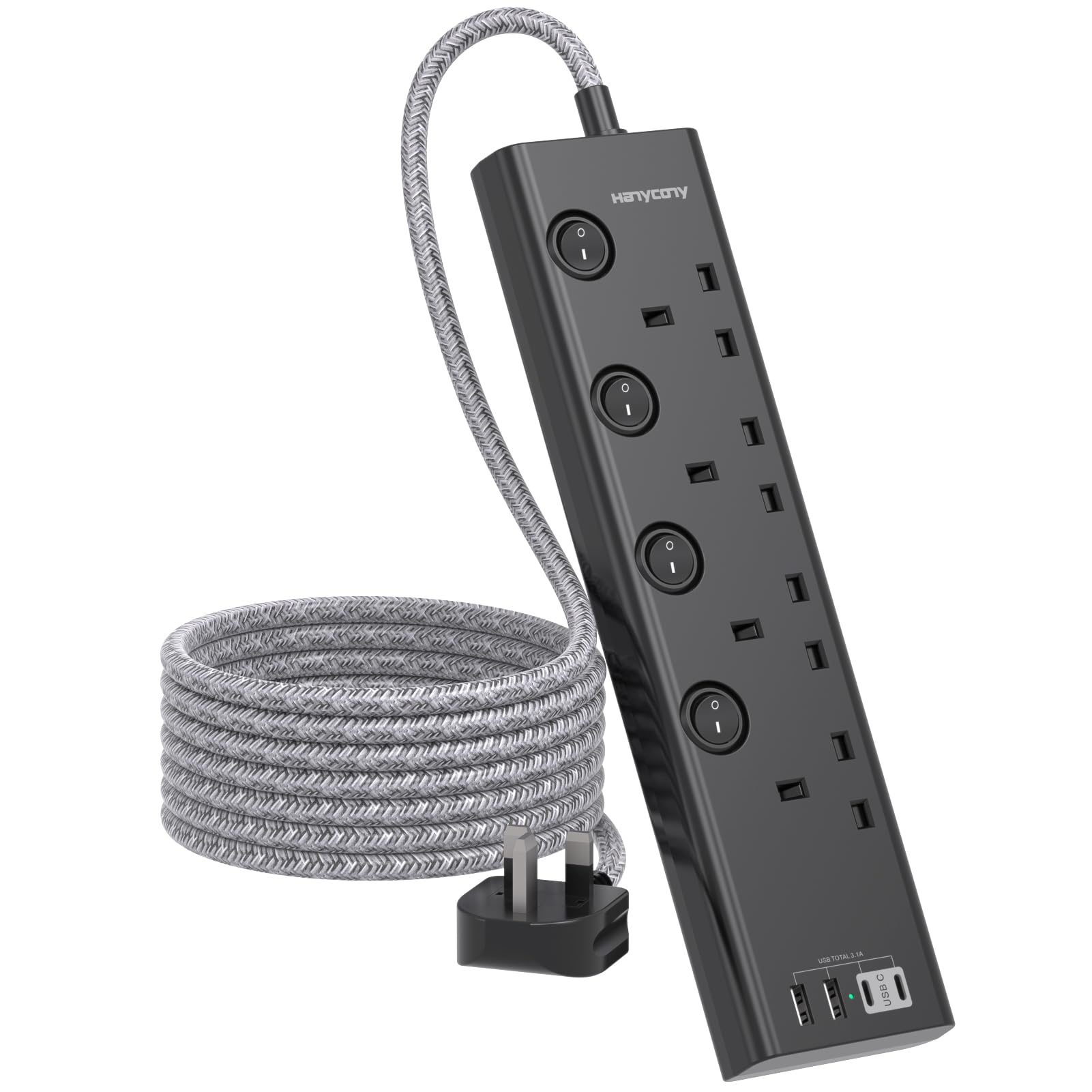 Jolof Store 4-Way Extension Lead with 4 USB (2 USB-C) - 1.8M Black