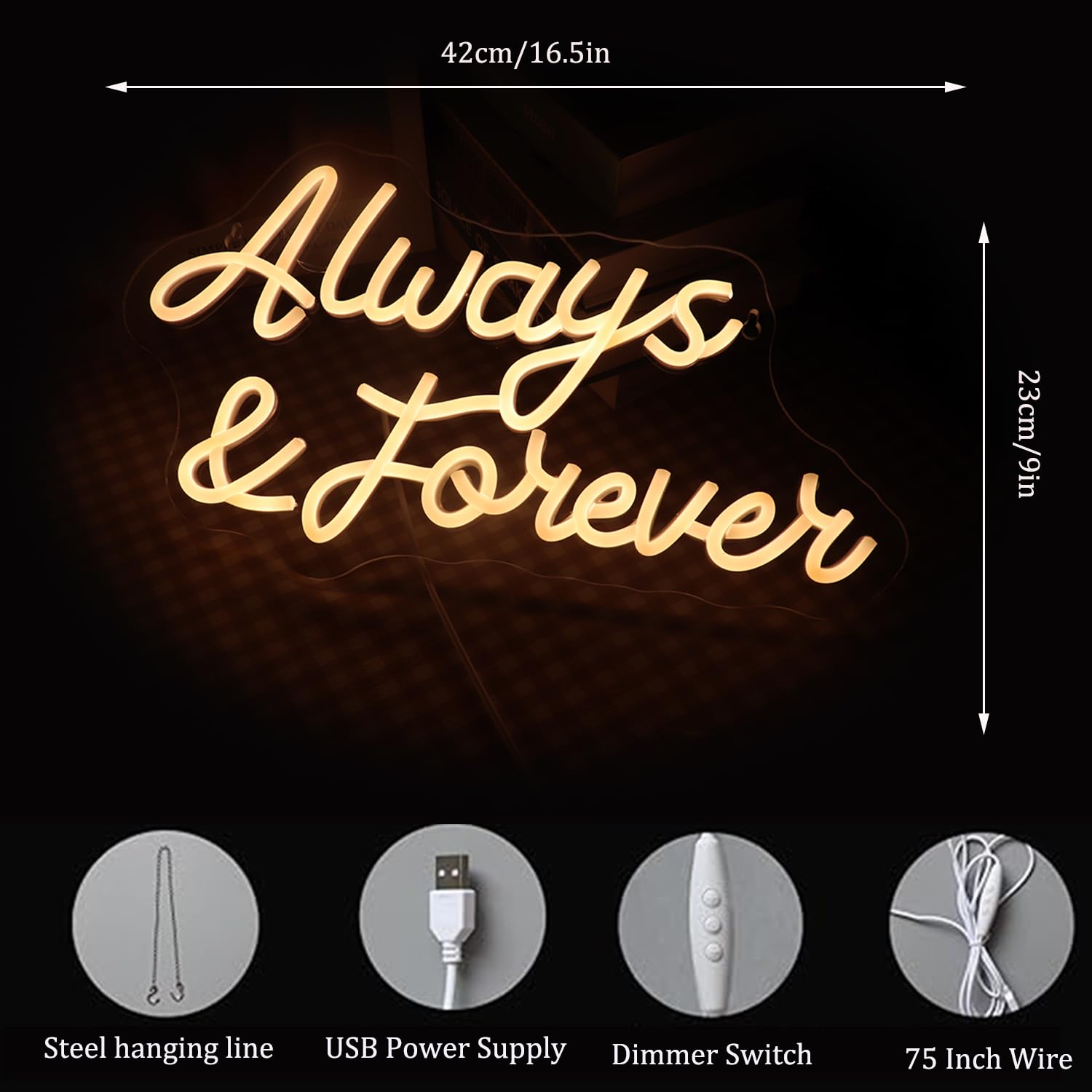 Jolof Store Always and Forever LED Neon Sign with Dimmer - Warm White
