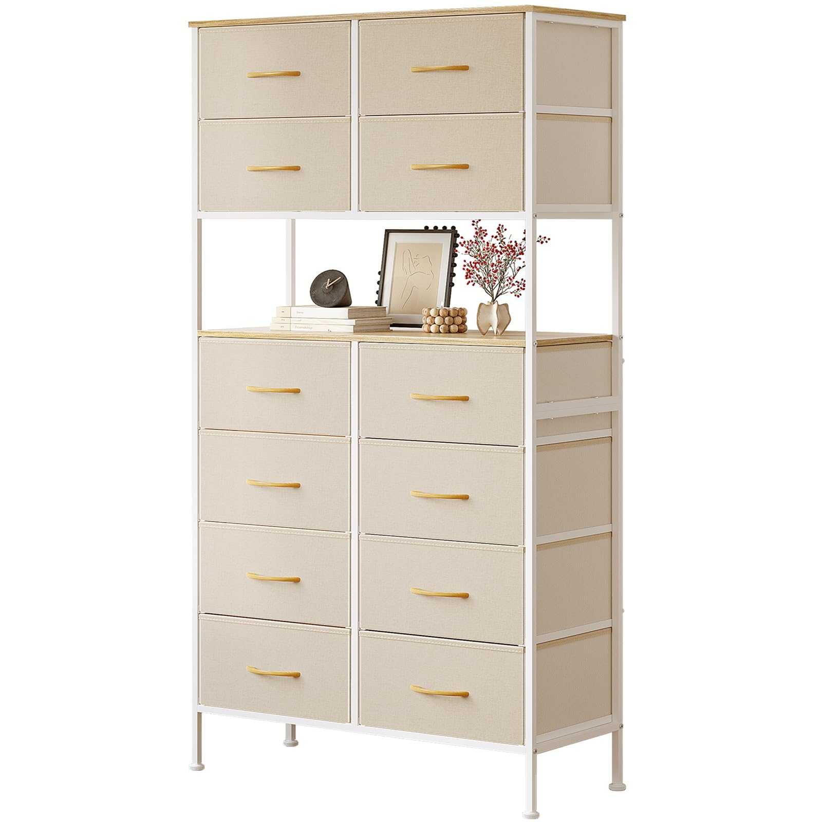 Mintnook 12-Drawer High Chest | Large Vertical Storage Dresser in Beige