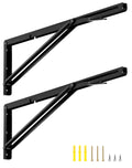 QWORK 24" Heavy Duty Folding Shelf Brackets, Black Iron, 2 Pack