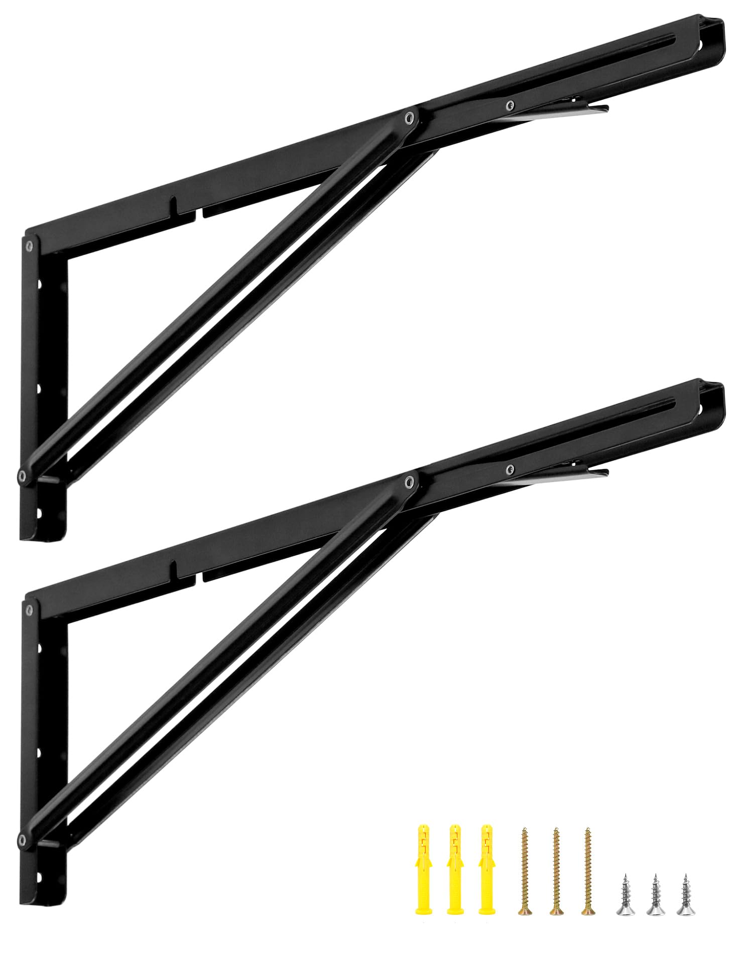 QWORK 24" Heavy Duty Folding Shelf Brackets, Black Iron, 2 Pack