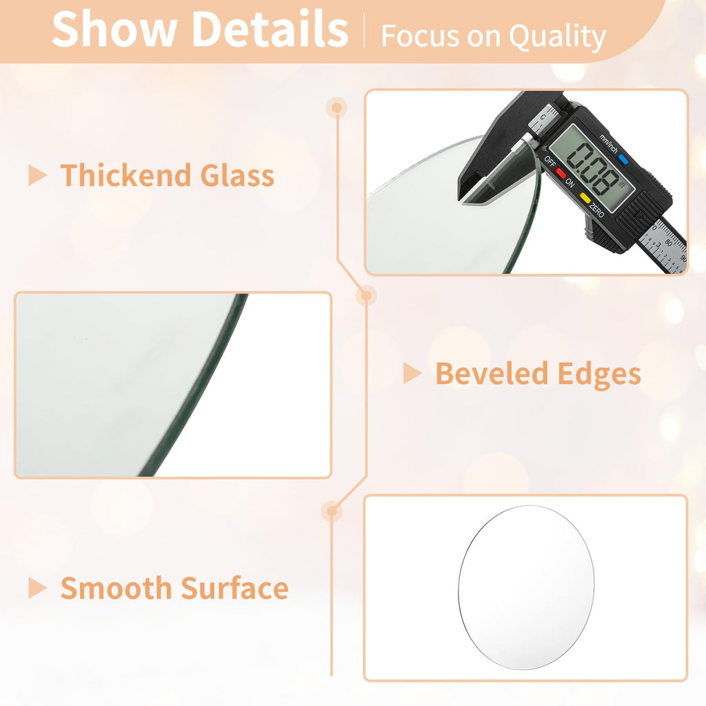 Nuptio 25cm Round Mirror Centerpieces | 12 Pcs Glass Candle Plates