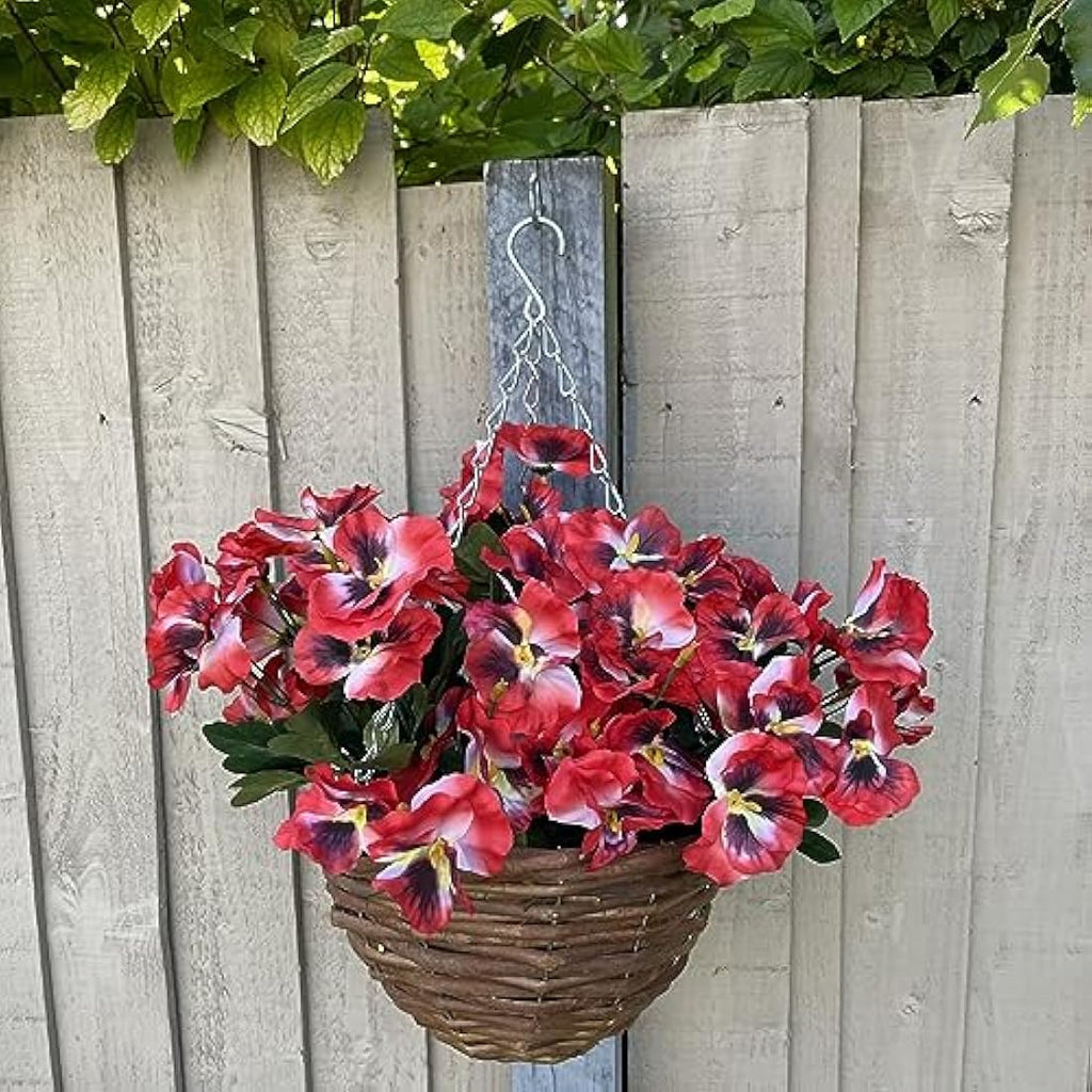 Garden 365 Artificial Pansy Flowers – UV Resistant Faux Plants, 5 Pack Red