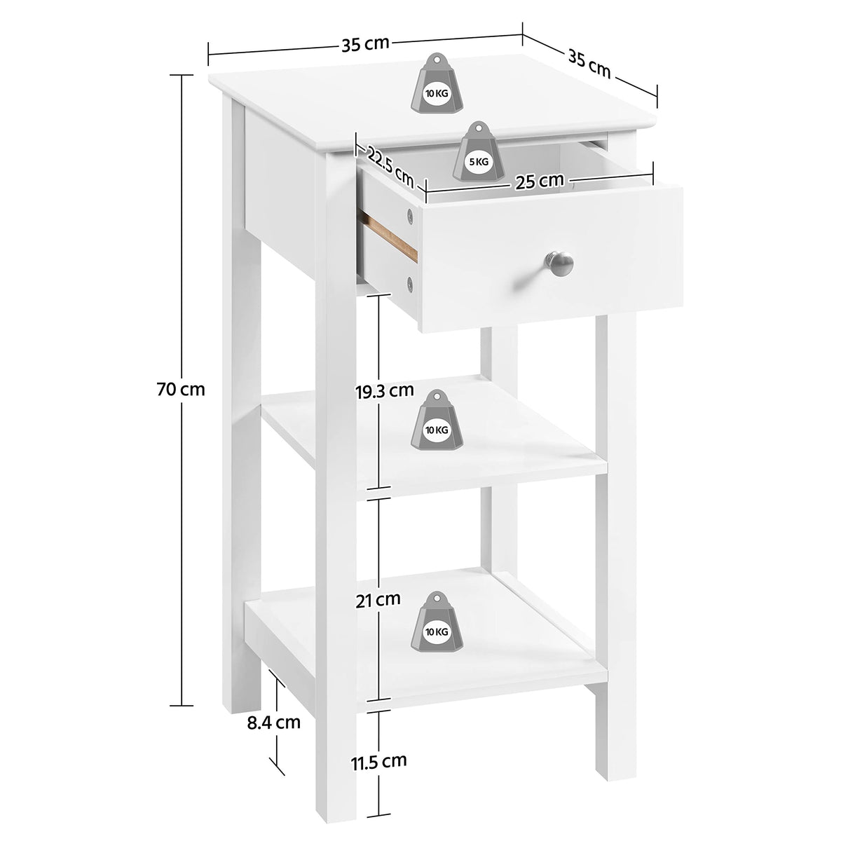 Yaheetech Bedside Table with Drawer and 2 Open Shelves, White - image 4
