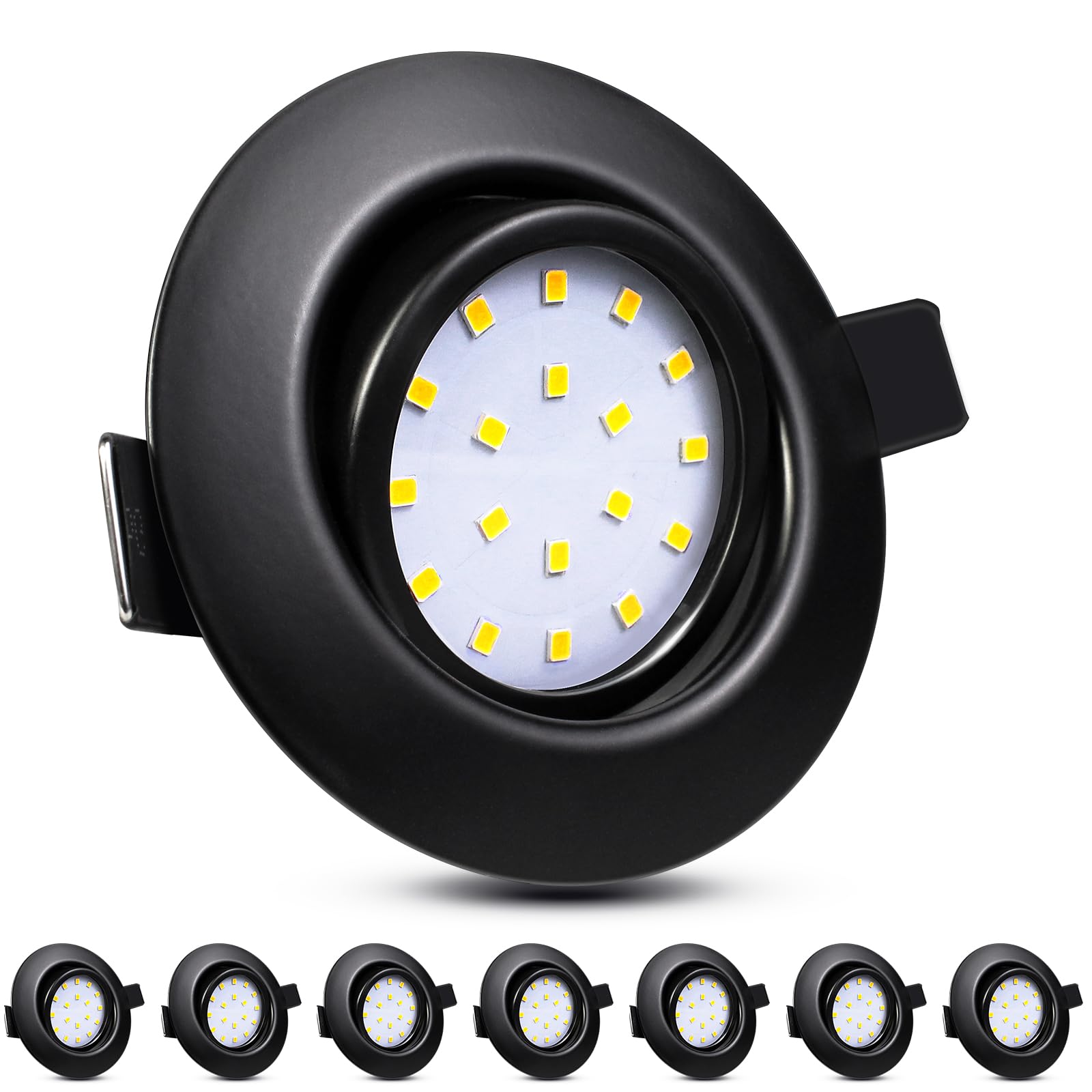 HiBay 8-Pack Ultra Slim LED Recessed Spotlights | Matte Black 5W Tilt Downlight