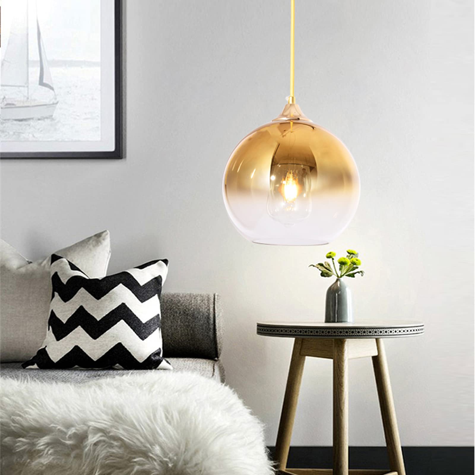 Modern Glass Globe Pendant Light – Gold 20cm Chandelier