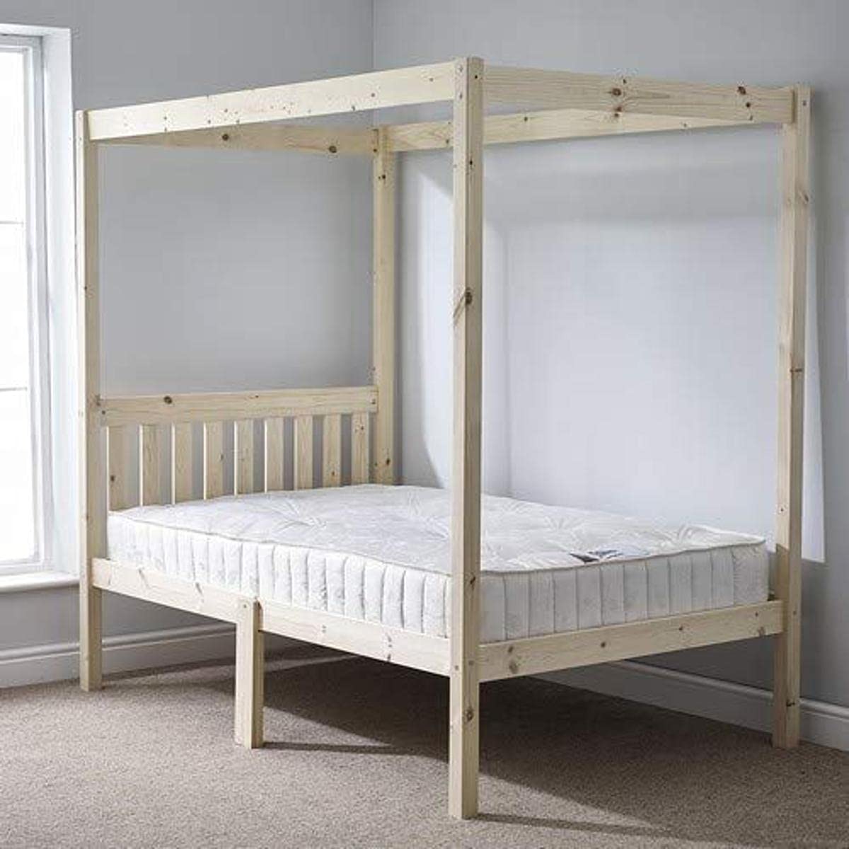 Strictly Beds Quattro Four Poster Bed | Heavy Duty Solid Pine Double