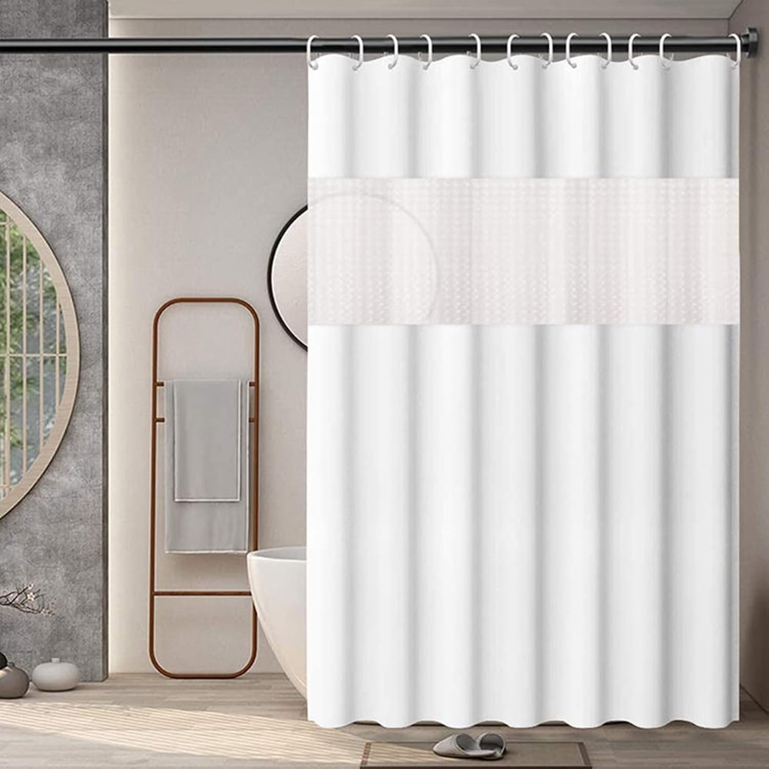 IGINOA Shower Curtain – 180x200cm White Anti-Mould Waterproof PEVA