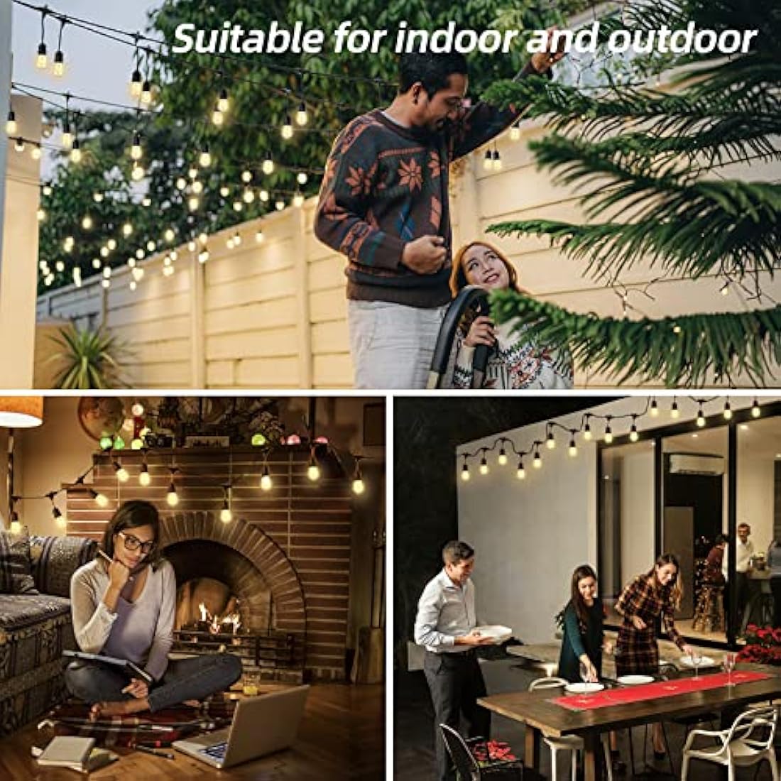 Spacelumen 49FT Outdoor String Lights | 16 S14 LED Bulbs | IP65 Waterproof