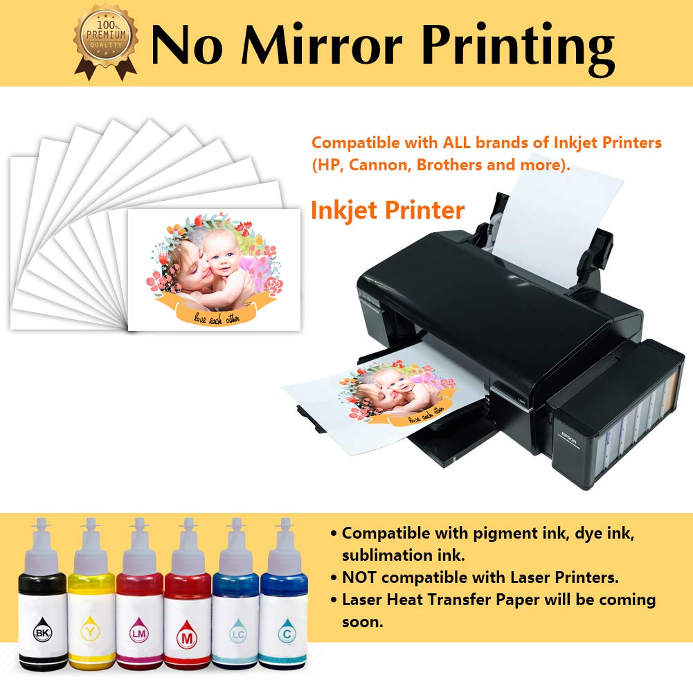 TransOurDream Inkjet Iron On Heat Transfer Paper for Dark Fabrics - 100 Sheets