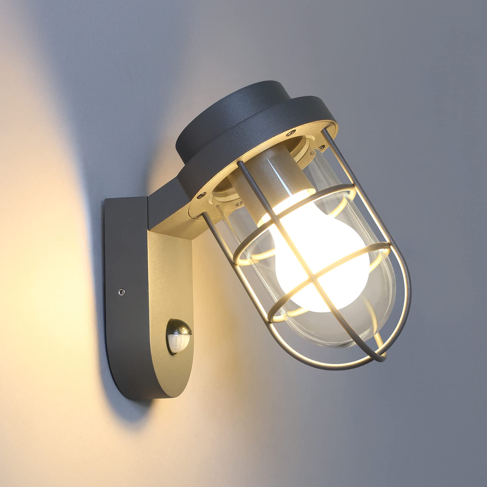 DAWALIGHT Outdoor Wall Light | PIR Motion Sensor IP44 Lantern – Dark Grey