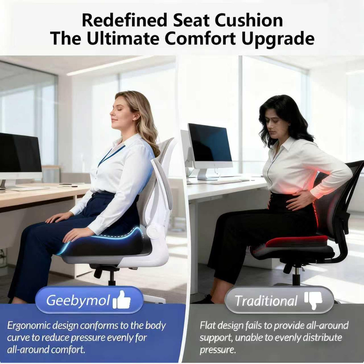 Geebymol Memory Foam Seat Cushion, Office Chair Cushion, Large & Non-Slip - image 4