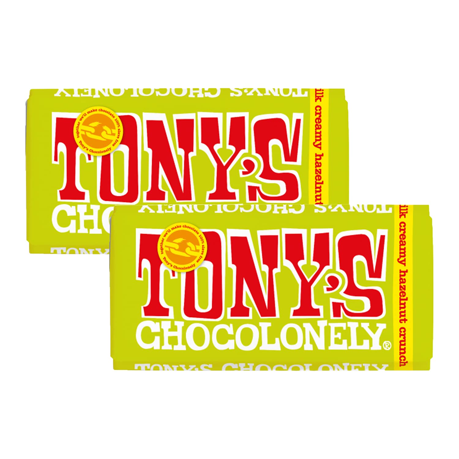 Tony's Chocolonely Milk Chocolate Hazelnut Crunch Bar, 180g – 2 Pack