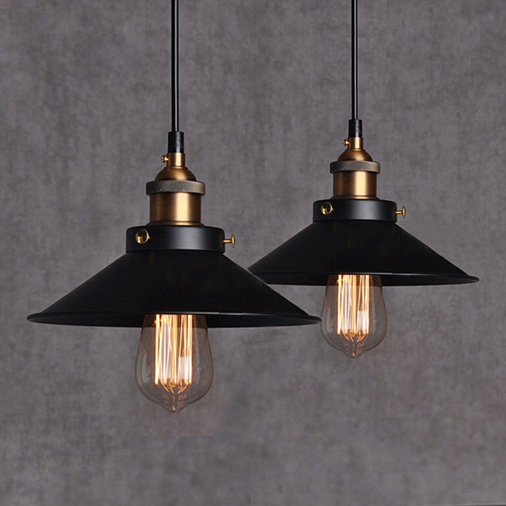 Chrasy 2-Pack Industrial Pendant Light – Vintage Black Metal Edison Lamp