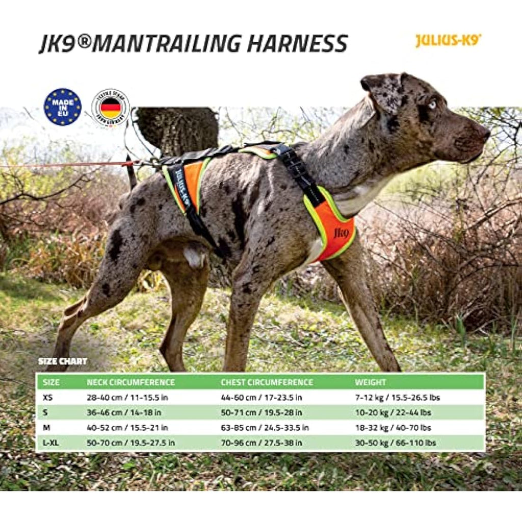 Julius-K9 Mantrailing Dog Harness – Adjustable Tactical Gear, Black, Size S
