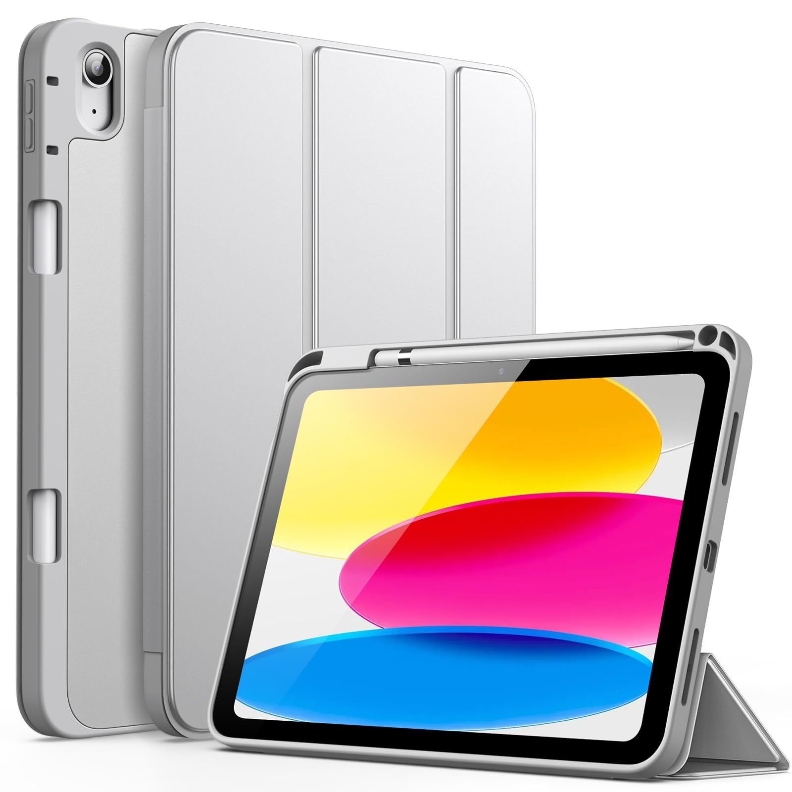 JETech iPad 11th/10th Gen Case with Pencil Holder - Slim TPU Cover, Silver