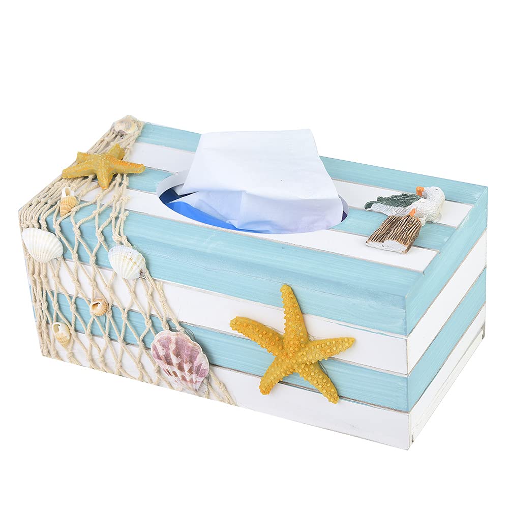 Wooden Tissue Box Cover – Starfish Nautical Napkin Holder