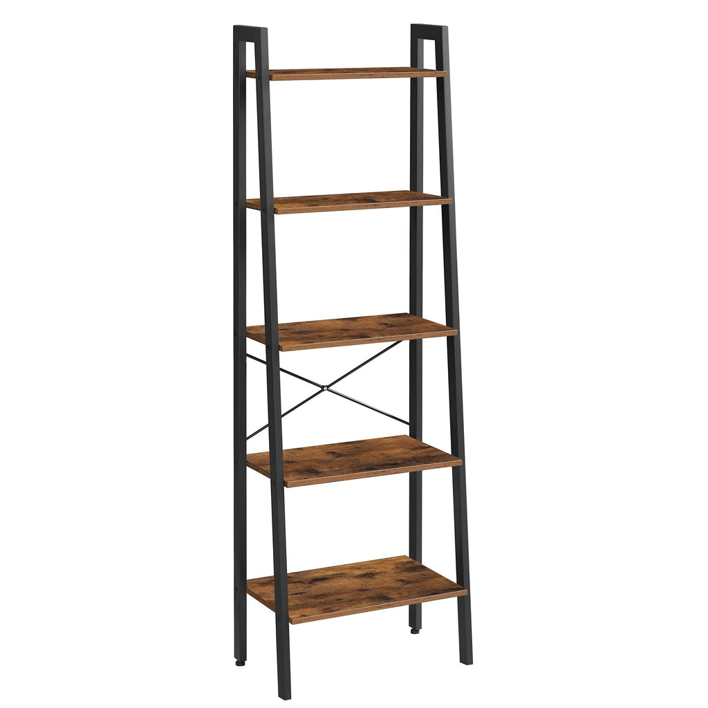 VASAGLE 5-Tier Industrial Ladder Shelf | Rustic Brown Metal Bookcase