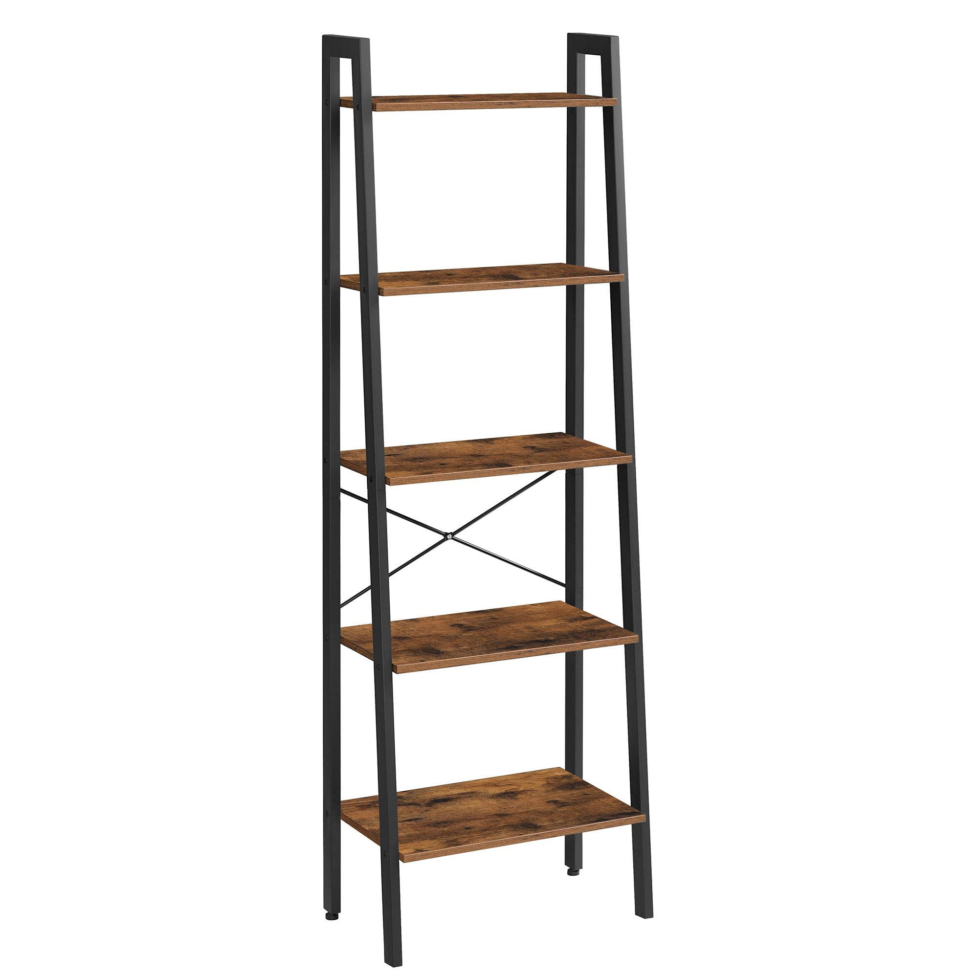VASAGLE 5-Tier Industrial Ladder Shelf | Rustic Brown Metal Bookcase