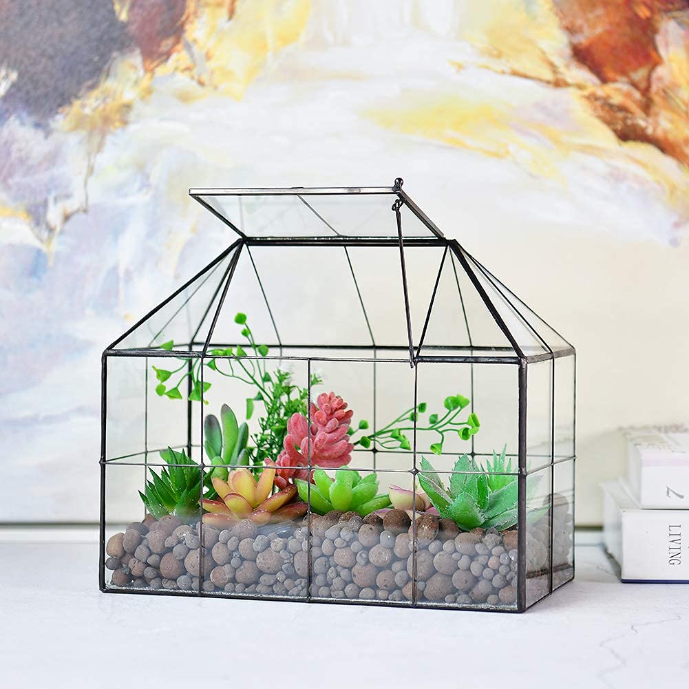 Large Glass Geometric Terrarium – Brass Tabletop Greenhouse