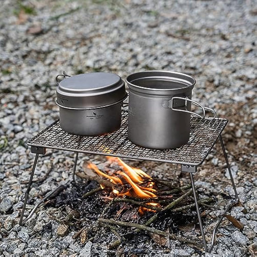 iBasingo Titanium Camping Cookware Set | Ultralight 3-in-1 Backpacking Pots