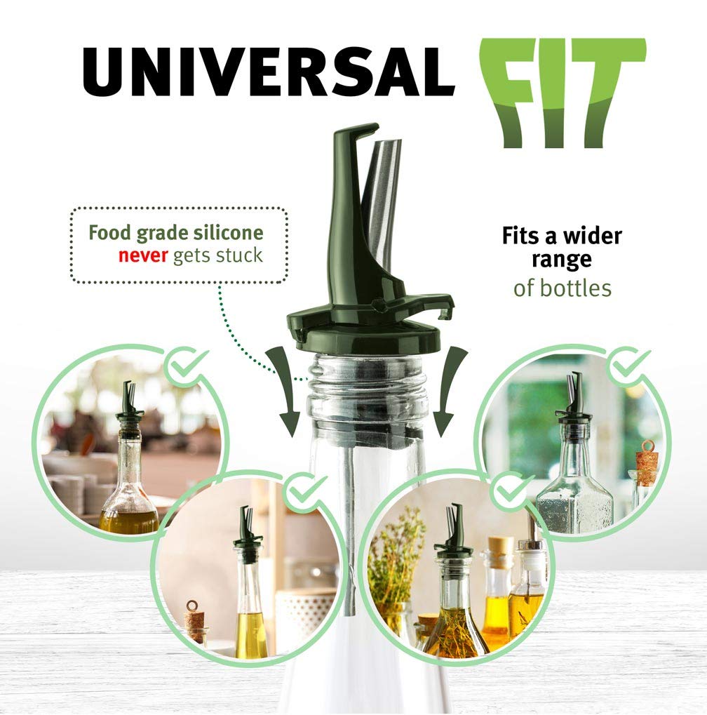 POURA Olive Oil Bottle Pourer Spouts – Stainless Steel Drizzler (6 Pack)