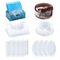 EPODA 10-Piece Silicone Resin Coaster Molds Kit with Holder - Round & Square