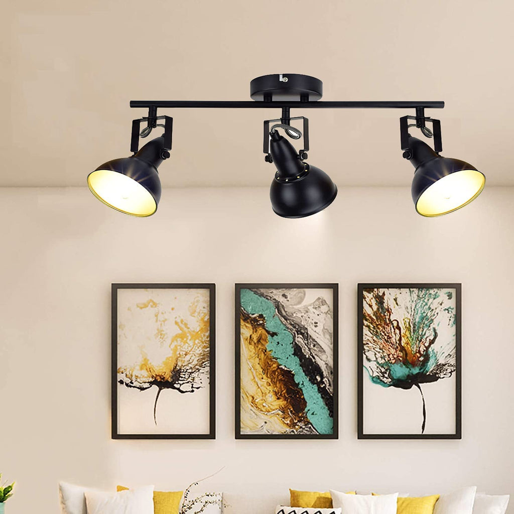 Depuley 3-Way Swiveling Ceiling Spotlight | Retro Black & Gold Metal Light