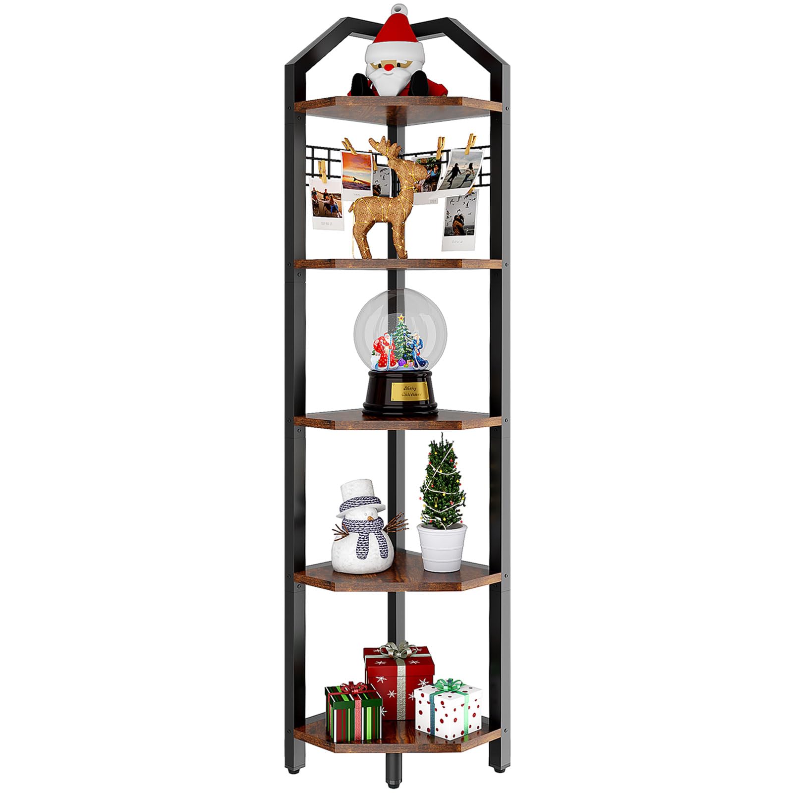 YMYNY 5-Tier Corner Shelf – 176cm Industrial Rustic Brown Bookshelf