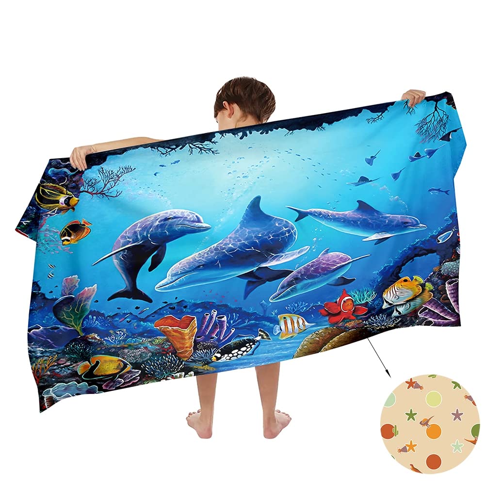 Microfibre Children's Bath Towel – Quick Dry Dolphin Dino