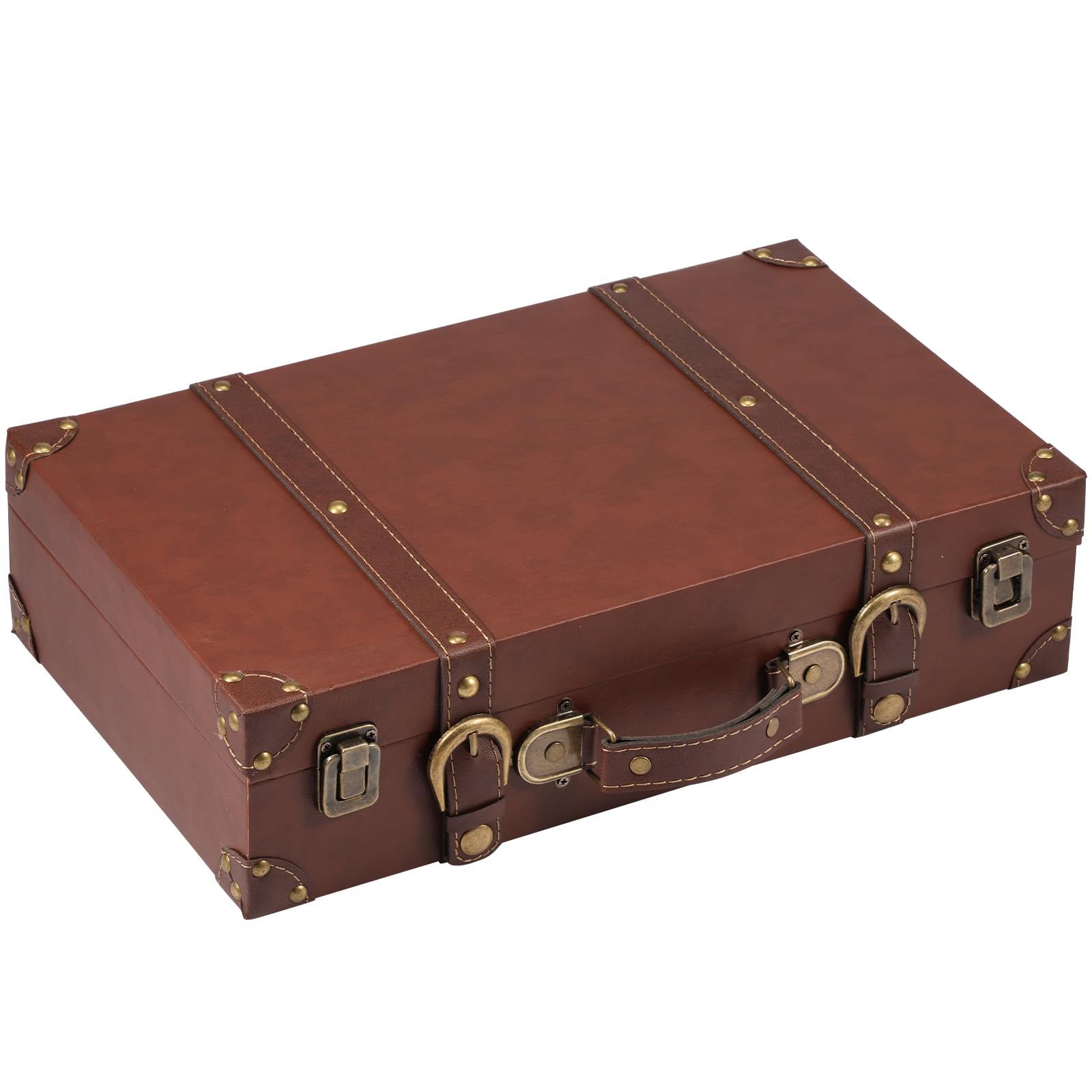 Sesaver Vintage Wood Travel Trunk | Retro Faux Leather Storage Box