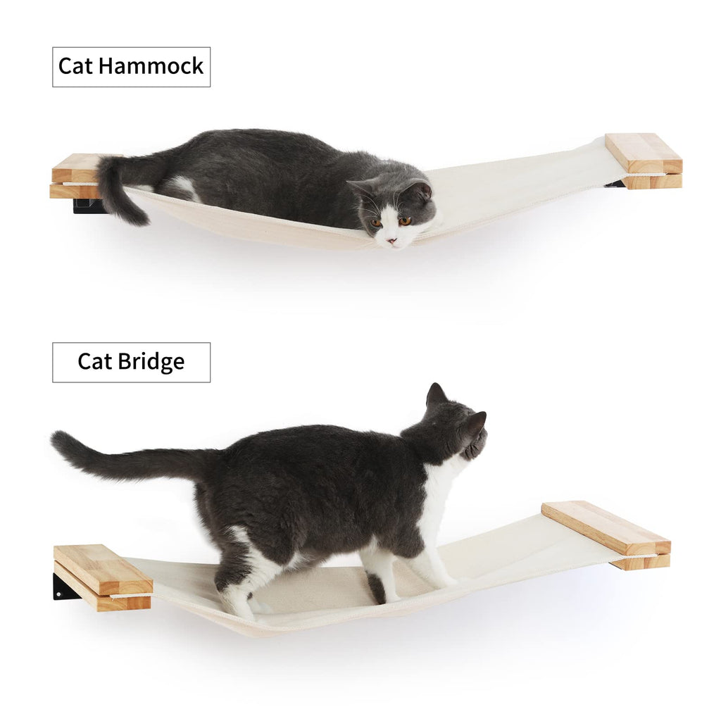 FUKUMARU Cat Wall Hammock – Large Rubber Wood Shelf for Perching