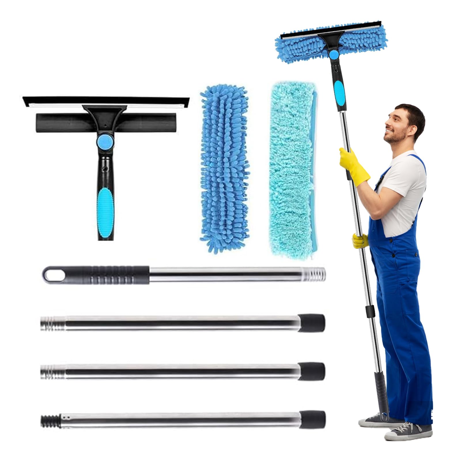Bolizon 70in Window Cleaning Kit | 180° Rotatable Squeegee & Scrubber