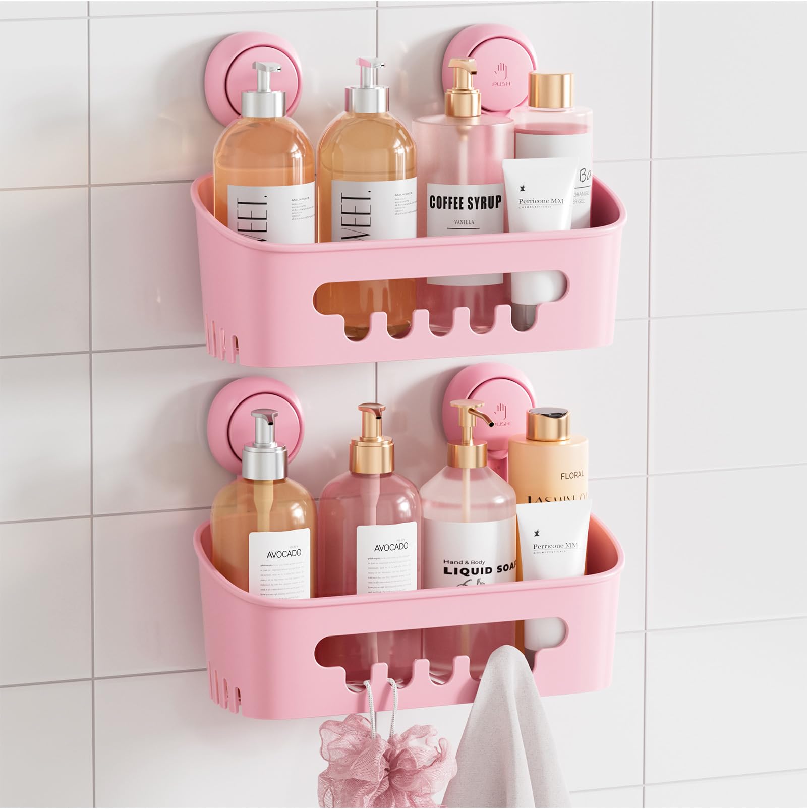 TAILI Suction Shower Caddy | Drill-Free Wall Mounted Bath Shelf, Pink