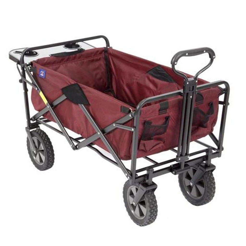 MacSports Folding Wagon with Table – Heavy Duty Steel Utility Cart, Maroon