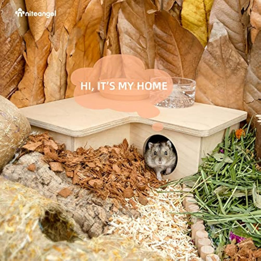 Niteangel 3-Chamber Hamster House – Birch Wood Maze Hideout for Dwarf Hamsters