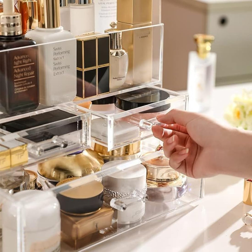 SIOOUI Acrylic Makeup Organizer – Large Clear Cosmetic Storage with Drawers