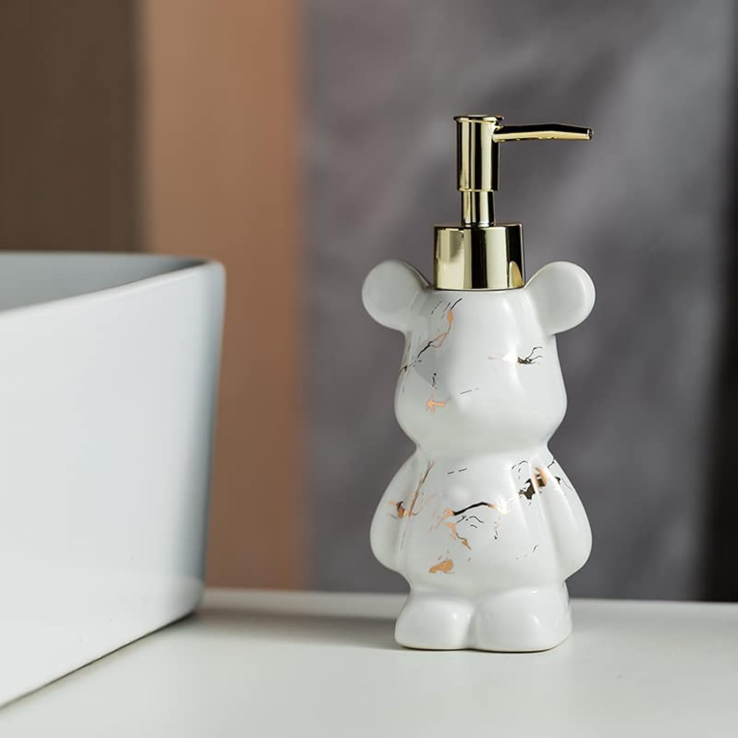 Jolof Store Ceramic Bear Soap Dispenser – Marble White Porcelain Pump