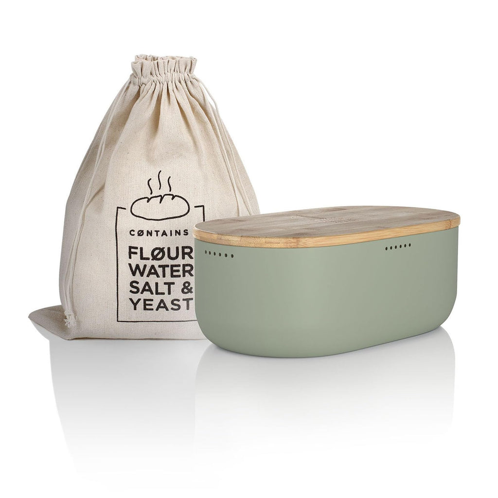 LARS NYSØM Metal Bread Box with Bamboo Cutting Board Lid & Linen Bag