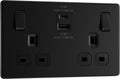 BG Electrical Double Switched Socket | 22W USB A+C | Matt Black