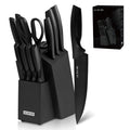 LIN ZHI REN 13-Piece Kitchen Knife Set with Block and Sharpener, Black