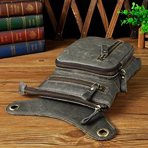 Le'aokuu Mens Genuine Leather Motorcycle Drop Leg Bag | Waist Pack
