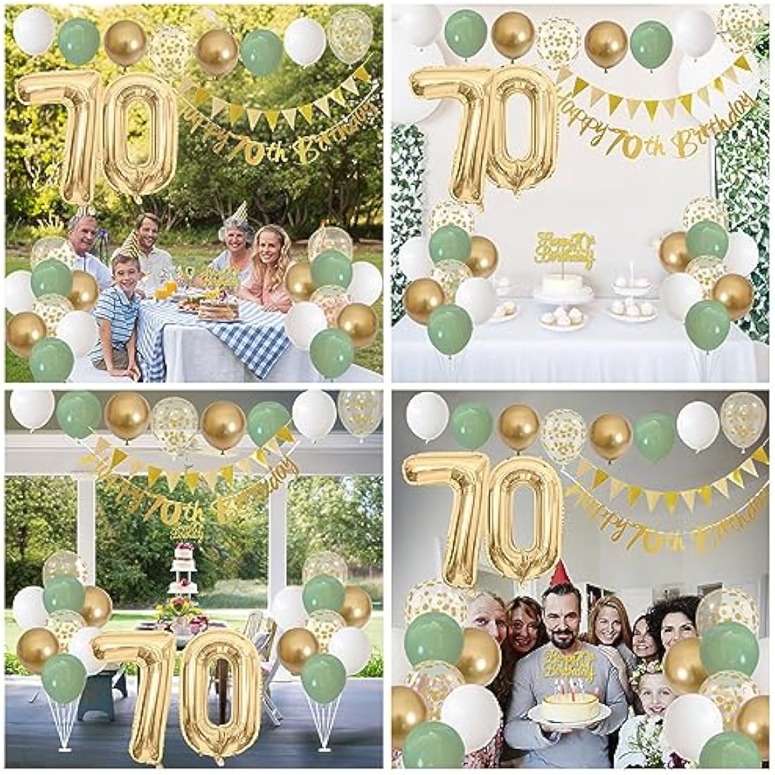 70th Birthday Decorations - Sage Green and Gold Balloon Kit