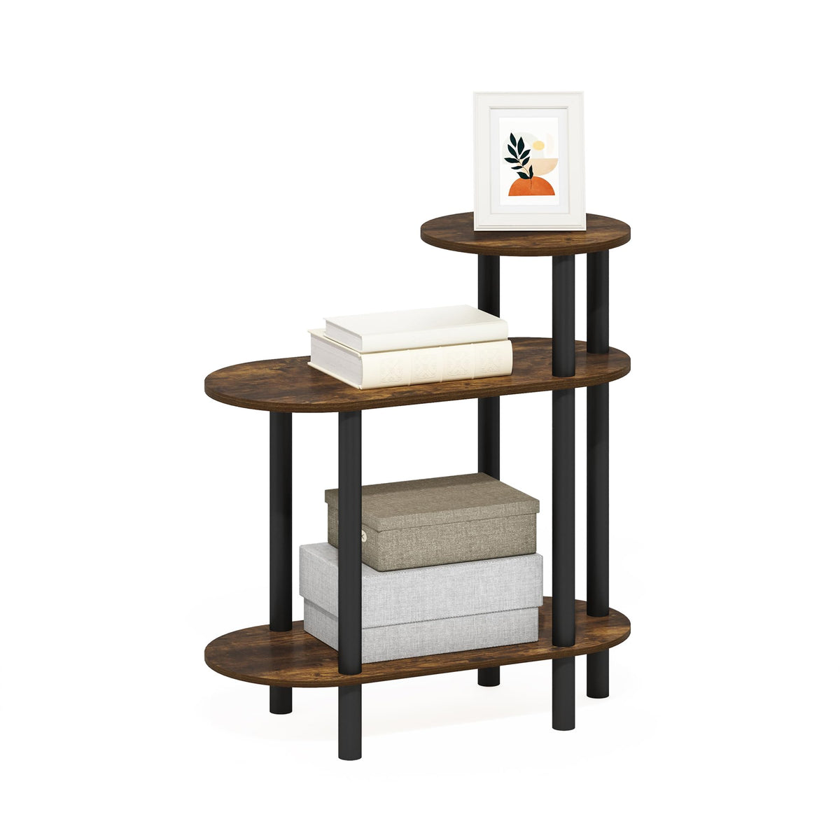 Furinno TURN-N-TUBE Side Table, 3-Tier Oval Sofa End Table with Open Shelf, Toolless Assembly Night Stand, Bedside Table, for Living Room, Bedroom - image 1
