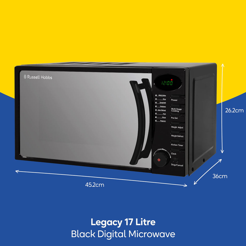 Russell Hobbs RHM1714B Digital Microwave – 17L 700W Black with Mirror Door