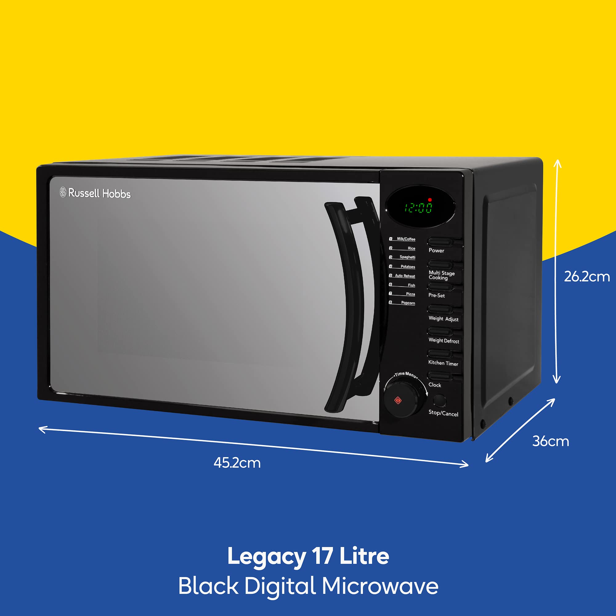 Russell Hobbs RHM1714B Digital Microwave – 17L 700W Black with Mirror Door