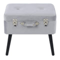 Hodge and Hodge Velvet Suitcase Storage Stool | Silver Grey Trunk Seat