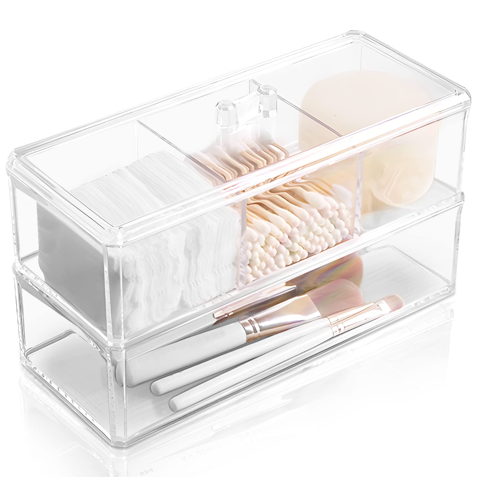 Jolof Store Acrylic Qtip Holder – 2-Layer Cotton Ball & Pad Dispenser